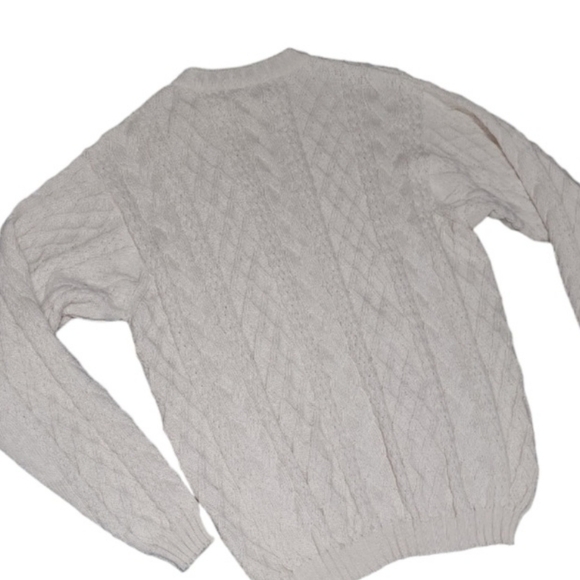 SOLD Men's Pullover Sweater Large 100% Alpaca Beige Cream Cable Knit Casual - Picture 4 of 7